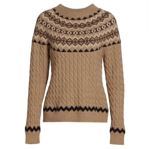 MaxMara tan cable knit fairisle crew neck pullover Large - Picture 2 of 10